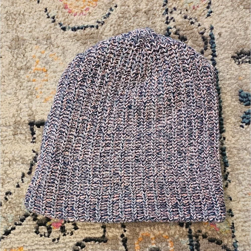 Love your melon beanie in pink/navy with brown leather patch